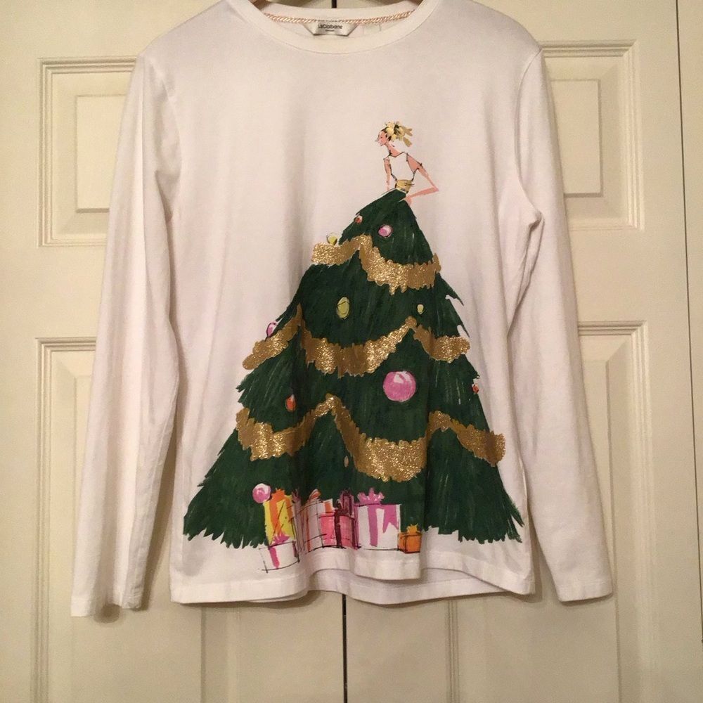 Vintage Liz Claiborne White Holiday Tree Long Sleeve Tee
